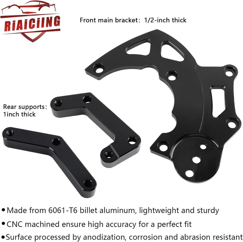 RiAiCiING LS Swap R4 AC Compressor Bracket High Mount kit with Belt Tensioner for Chevrolet GMC SUV Truck Vortec Engines LSX LS2 LS3 LS6 Air Conditioner Passenger Side - Image 3